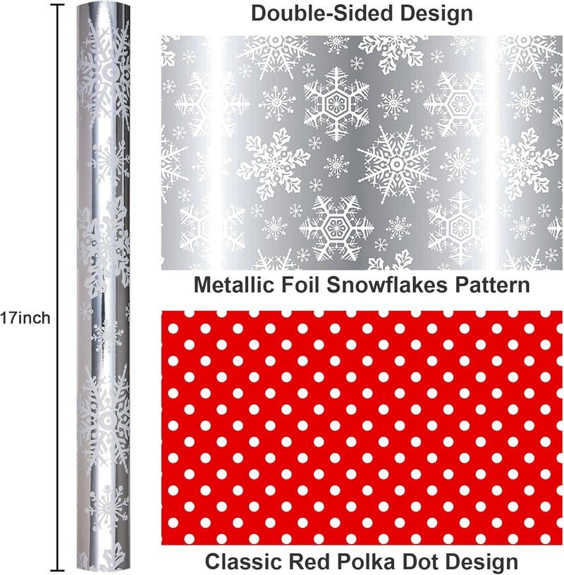 Yarcony Reversible Christmas Wrapping Paper, Silver Snowflakes Wrapping Paper, Minimalist Festive Winter Snowflake Christmas Gift Wrap w/Glossy Foil-Like Shine for Holiday Presents (17 Inch X 33 Feet) - Image 3